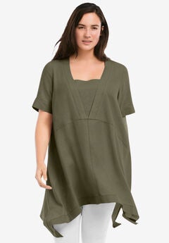 Linen-Blend Hanky Hem Tunic