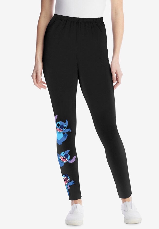 Disney Women's Black Leggings Stitch Placed