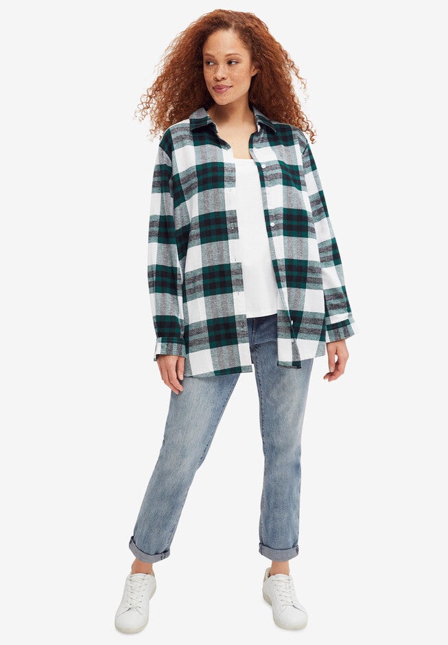 Plaid Flannel Shirt - Soft Cotton Button-Front, Dusty Pink Plaid ...