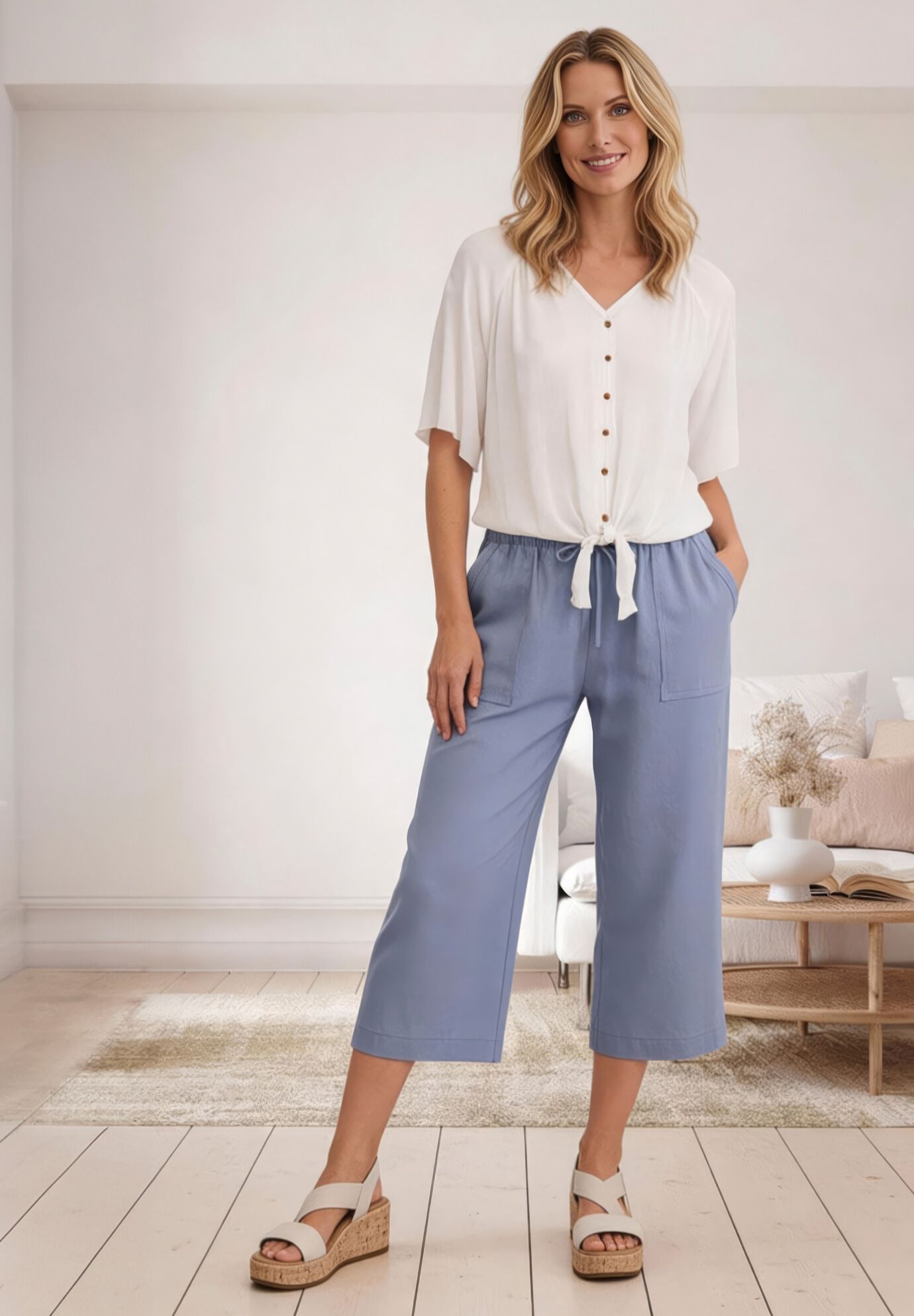 Crinkle Tie-Front Blouse, , alternate image number 2