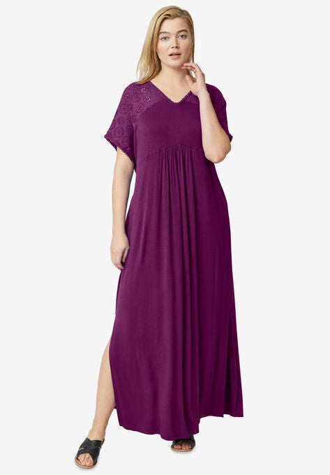 Eyelet Trim Knit Maxi Dress, BOYSENBERRY, hi-res image number null
