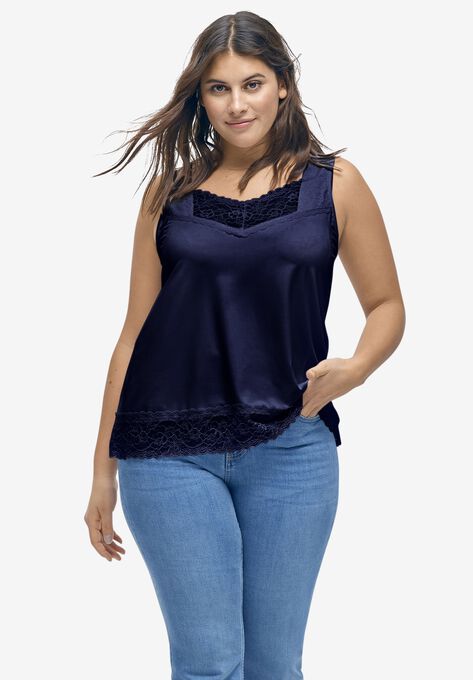 Lace-Trim Tank, NAVY, hi-res image number null