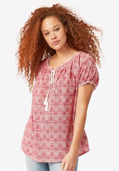 Ruffle Trim Peasant Blouse