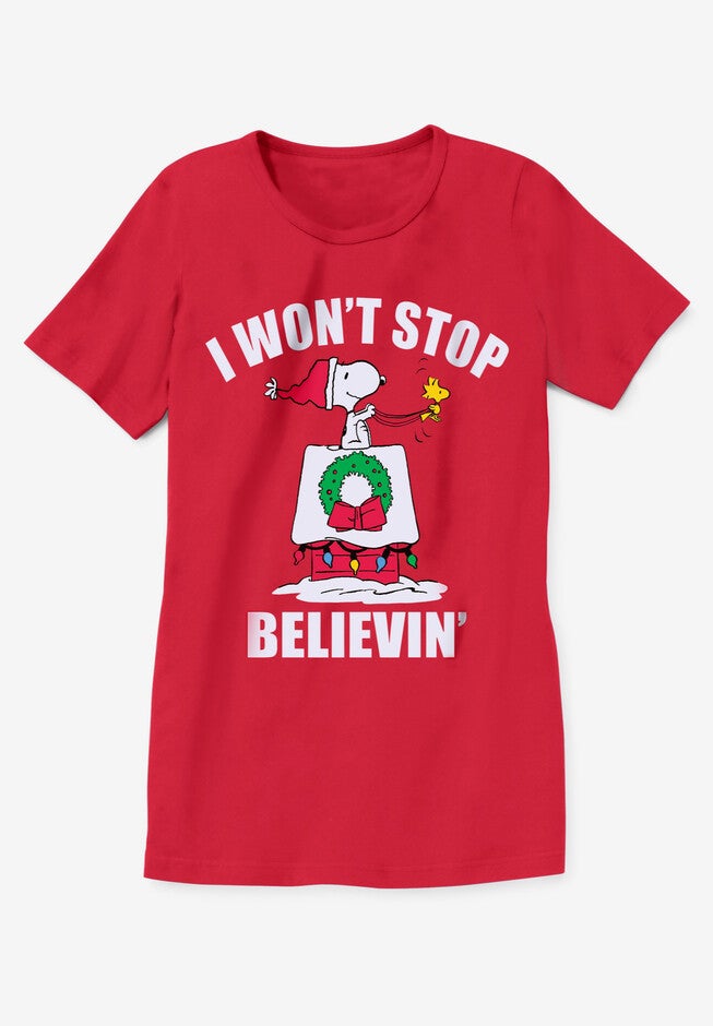 Peanuts Short-Sleeve Red Snoopy Believe Crew Tee, , alternate image number null