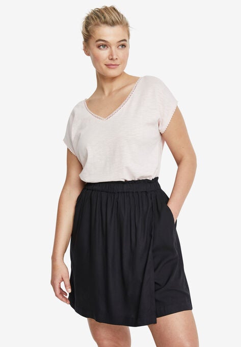 Pull-On Paperbag Waist Skort, BLACK, hi-res image number null