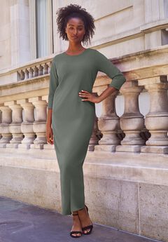 Three-Quarter Sleeve Knit Maxi Dress
