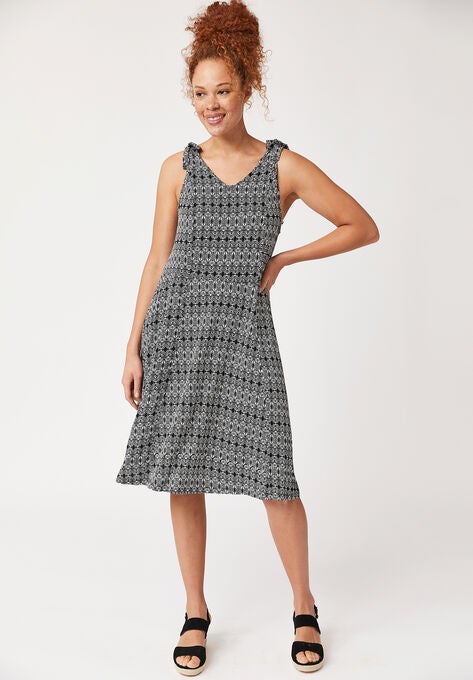 Tie-Shoulder Dress, BLACK WHITE PRINT, hi-res image number null