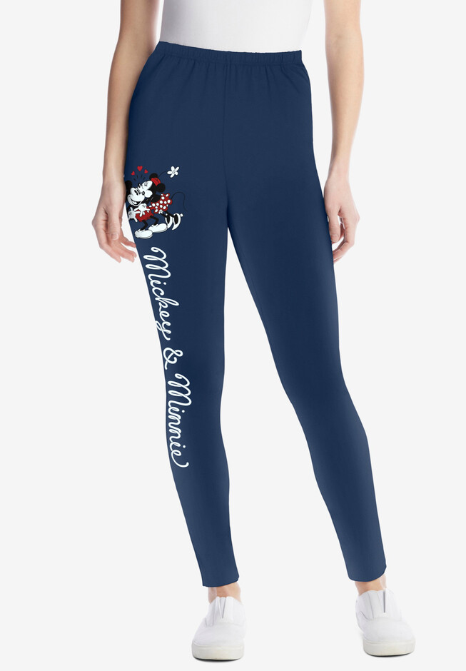 Disney Women's Navy Leggings Mickey and Minnie Kiss Placed