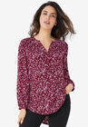 Notch Neck Henley Tunic, FRESH POMEGRANATE FLORAL, hi-res image number null