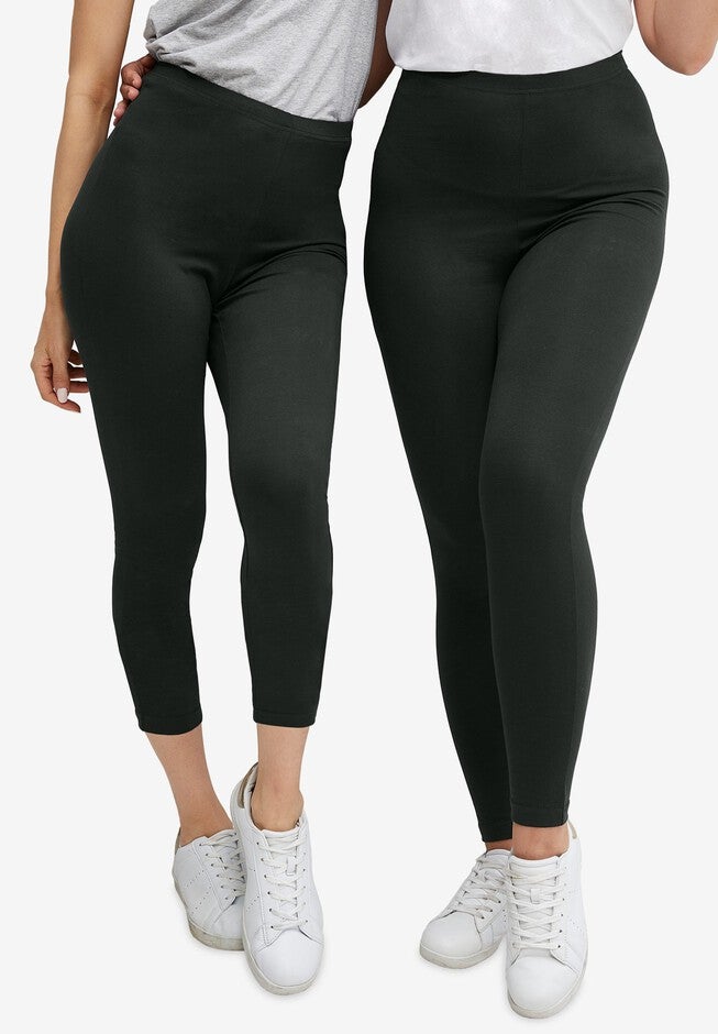 2Pack Leggings with Capri Stretch Knit, Black Woman Within