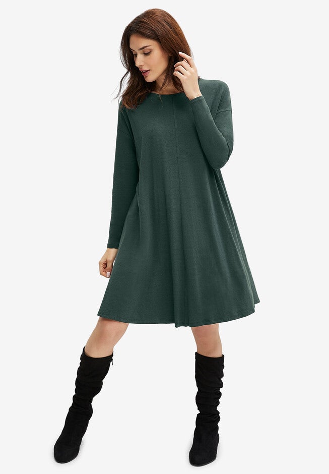Knit Trapeze Dress, DEEP EMERALD, hi-res image number null