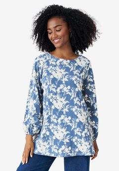 Textured Knit Blouson Sleeve Tunic