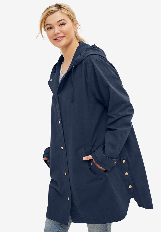 Hooded Twill A-Line Jacket, , alternate image number 2