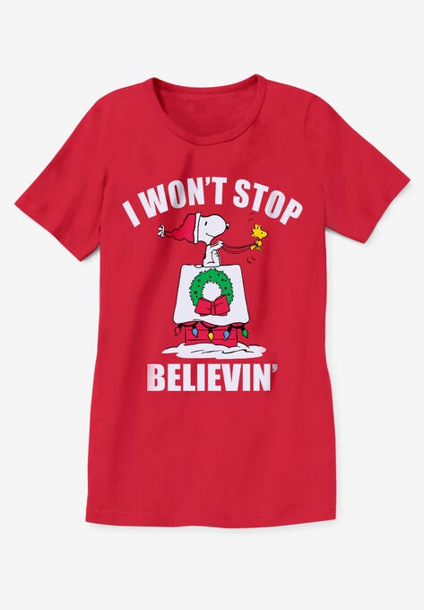 Peanuts Short-Sleeve Red Snoopy Believe Crew Tee, , alternate image number null