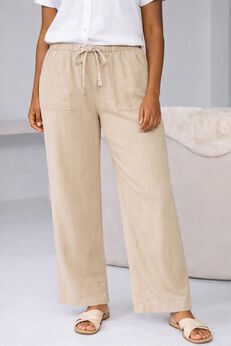 Linen-Blend Drawstring Elastic Waist Pants