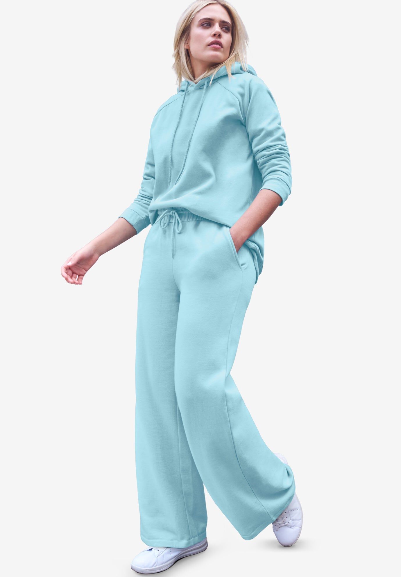 Wide Leg Fleece Sweatpant With Drawstring Waist