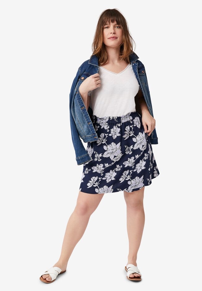 Pull-On Paperbag Waist Skort, NAVY FLORAL, hi-res image number null