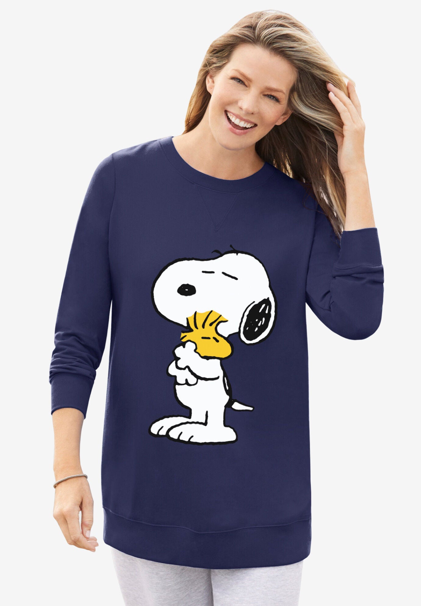 Woman within online fleece sweatshirt