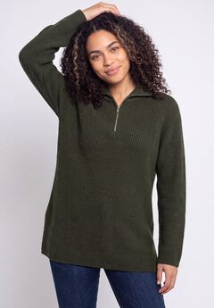 ¼ Zip Sweater Tunic With Side Slits