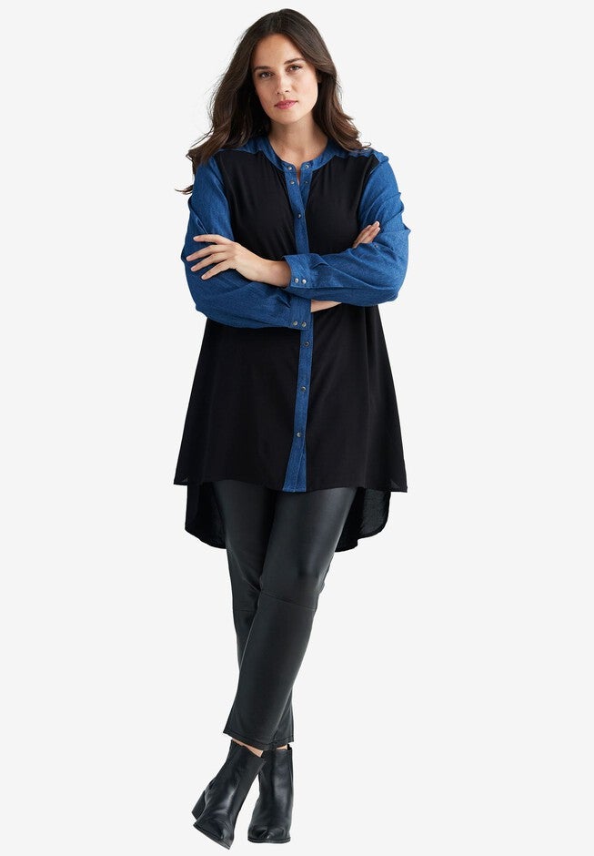 Denim Trim Shirt, DENIM BLACK, hi-res image number null