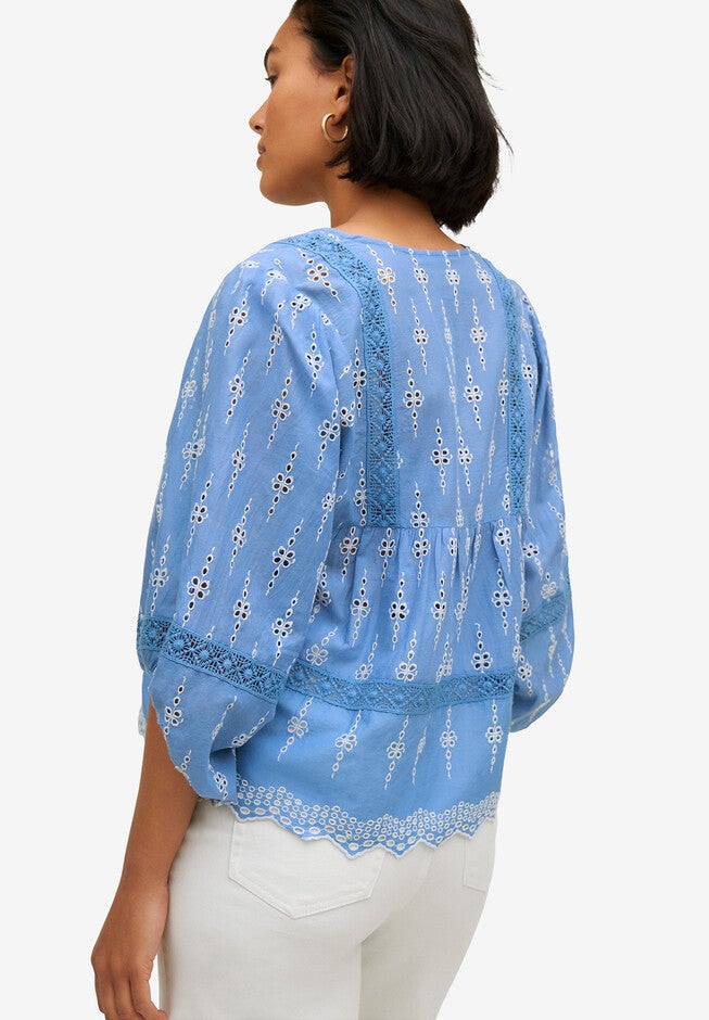 Eyelet Blouse With Scalloped Hem, , on-hover image number null