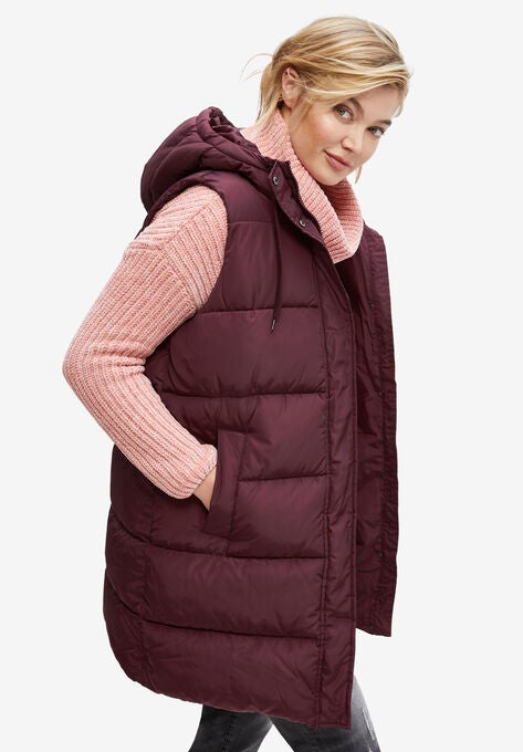 Long Hooded Puffer Vest, , alternate image number null