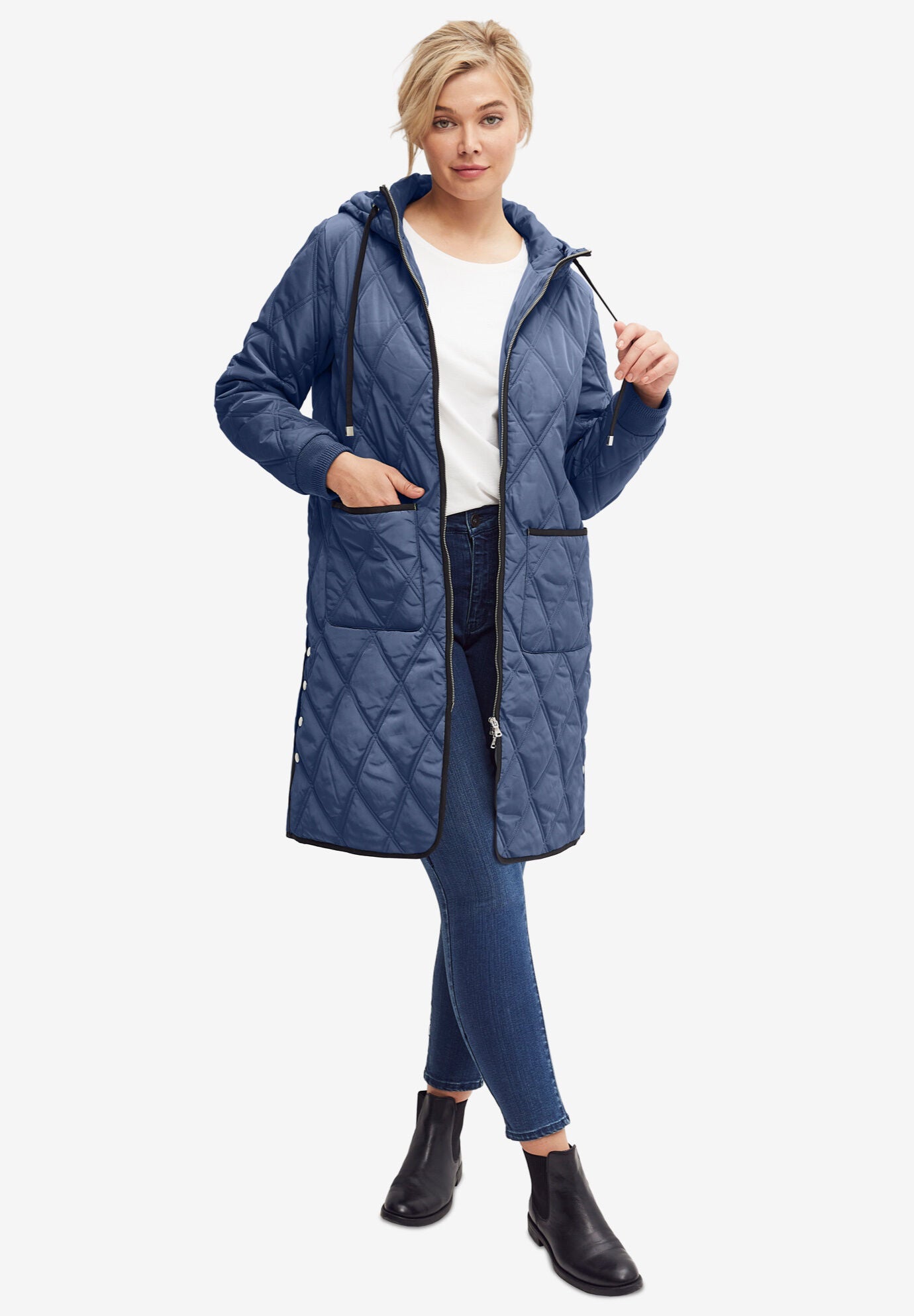 Woman within quilted jacket sale