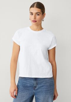 Cotton Jersey Slub Crew Neck Tee With Rolled Cuffs