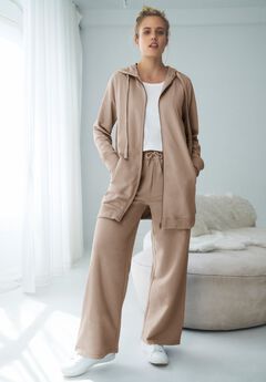 Ellos Studio French Terry Wide Leg Drawstring Elastic Waistband Sweatpants