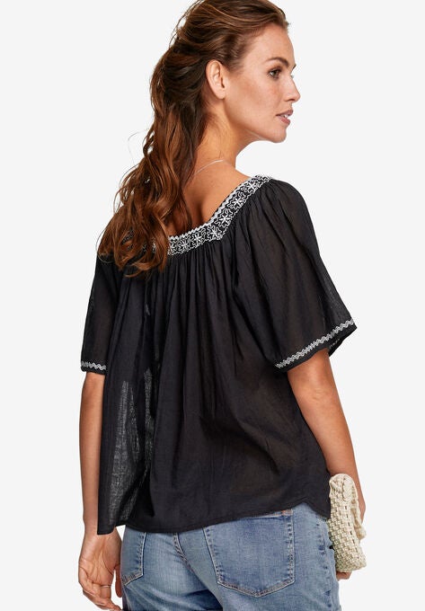 Embroidered Gauze Blouse, , alternate image number null