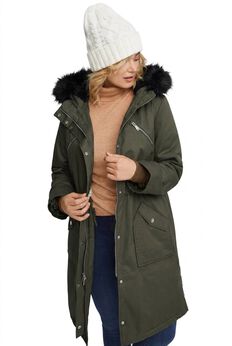 Water-Resistant Cotton A-Line Sherpa-Lined Hooded Parka