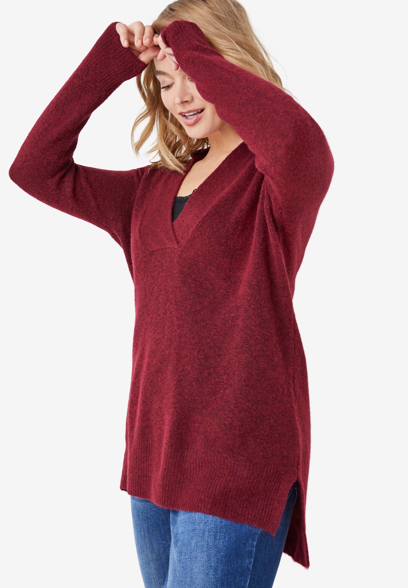 Hi-Lo V-Neck Pullover, , on-hover image number 1
