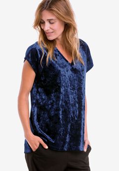 Stretch Crushed Velour V-neck Short Sleeve Tee