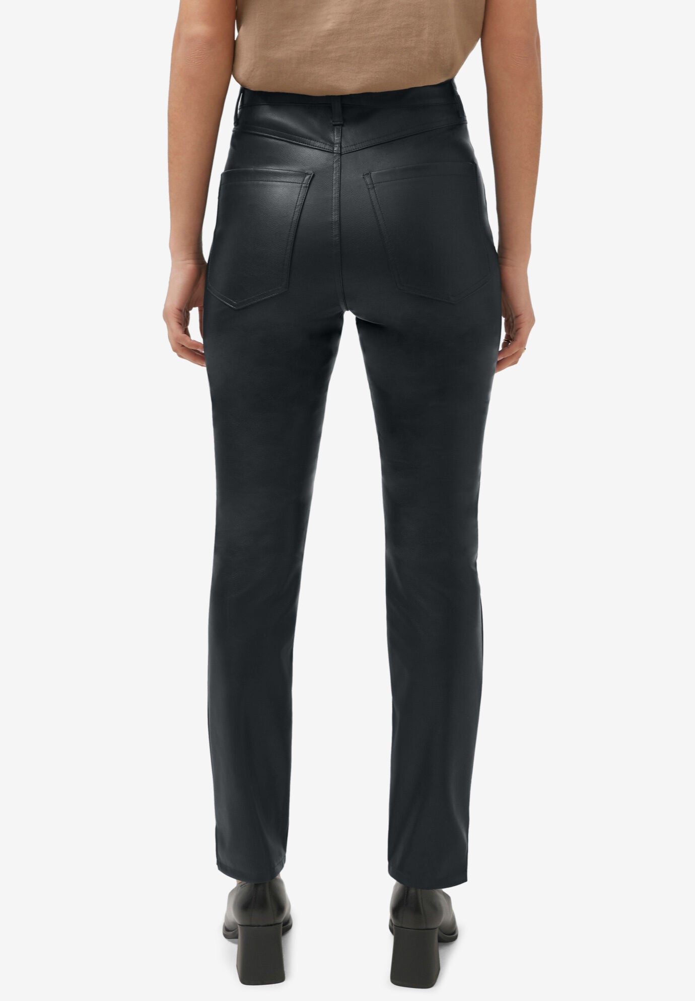 5-Pocket Faux Leather Pants, BLACK, on-hover image number 1