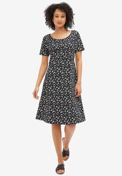 Short Sleeve Fit & Flare Knit Dress
