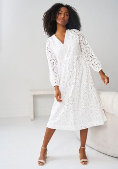 Eyelet Midi Dress with Blouson Sleeves