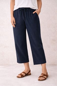 Linen-Blend Drawstring Elastic Waist Relaxed Fit Capris