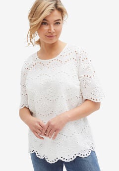 Scalloped Hem Eyelet Blouse