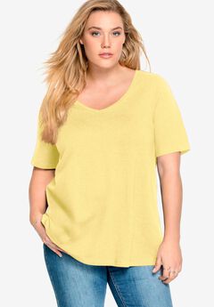 Stretch Jersey Knit A-Line Relaxed V-Neck Short Sleeve Tunic