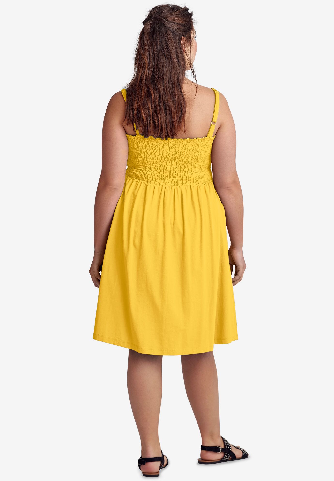 Smocked Bodice Tank Dress, PEPPER YELLOW, on-hover image number 1
