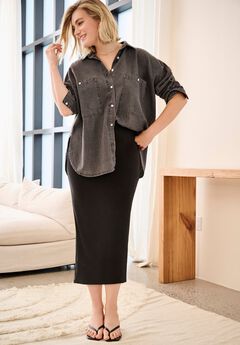 Oversized Button-Front Denim Shirt