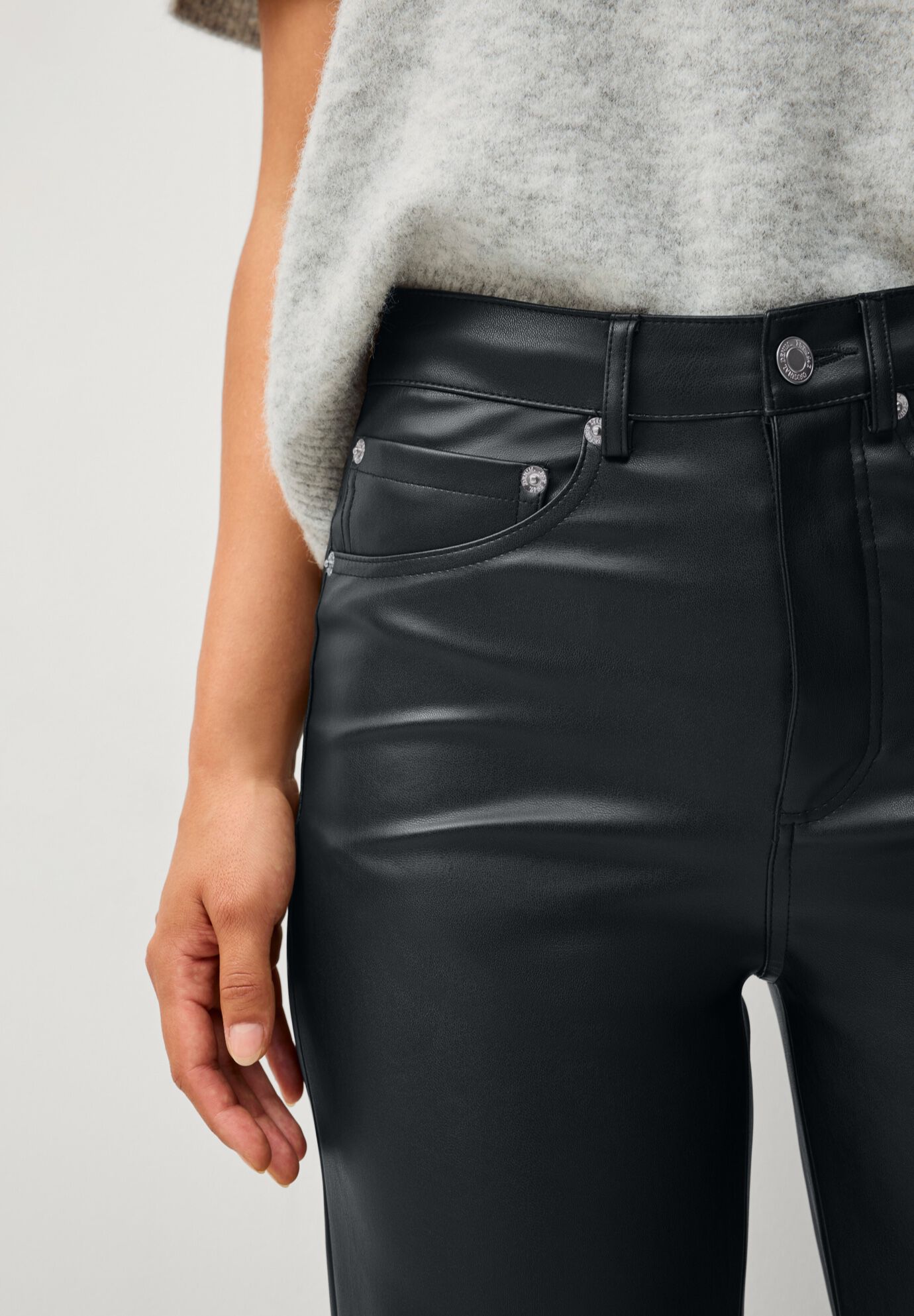 5 Pocket Faux Leather Wide Leg Pants, , alternate image number 2