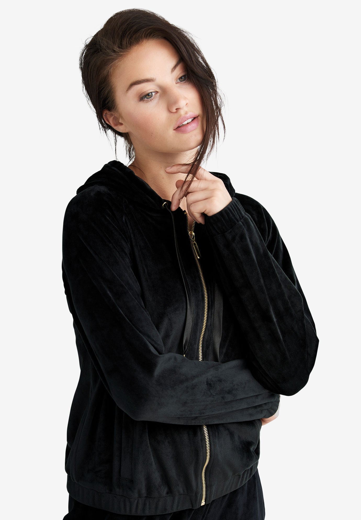 Velour Zip-Front Hoodie