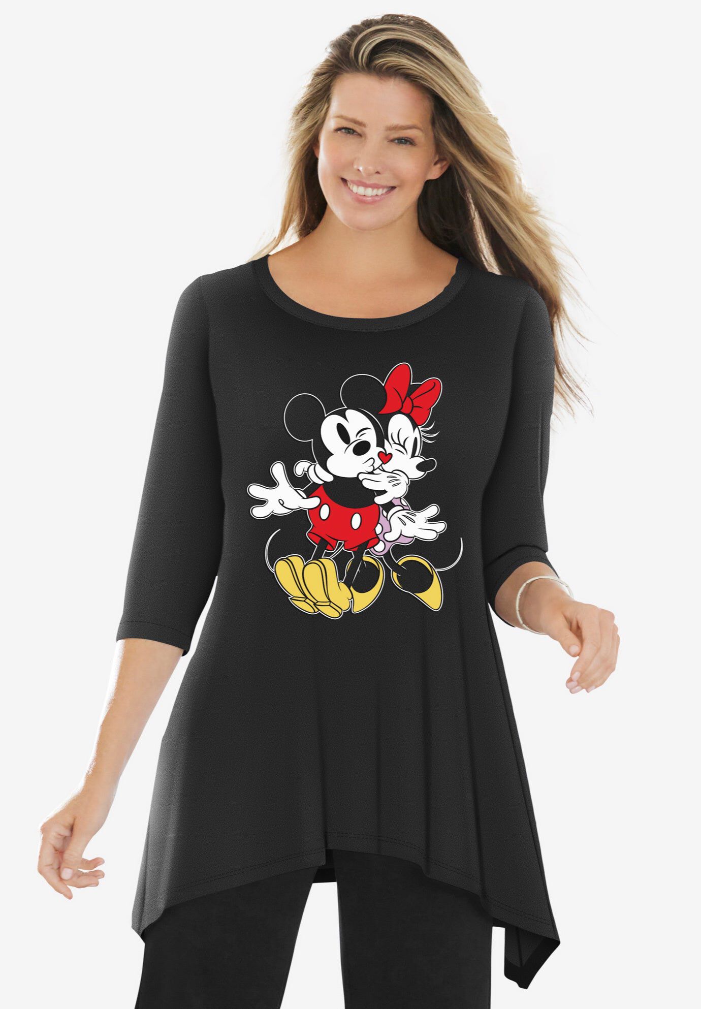 Disney Women's Hanky Hem Black Tunic Mickey Mouse and Minnie Mouse, BLACK MICKEY MINNIE, hi-res image number 0