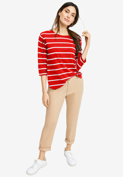 Striped Button Sleeve Tee
