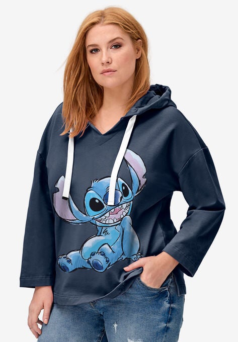 Disney Women's Hooded Sweatshirt Navy Stitch Happy, NAVY HAPPY STITCH, hi-res image number null
