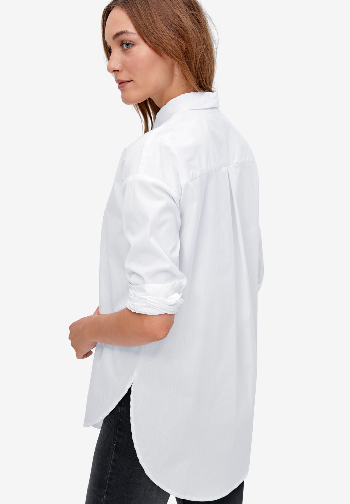 Relaxed Button Front Stretch Tunic Shirt, , on-hover image number 1