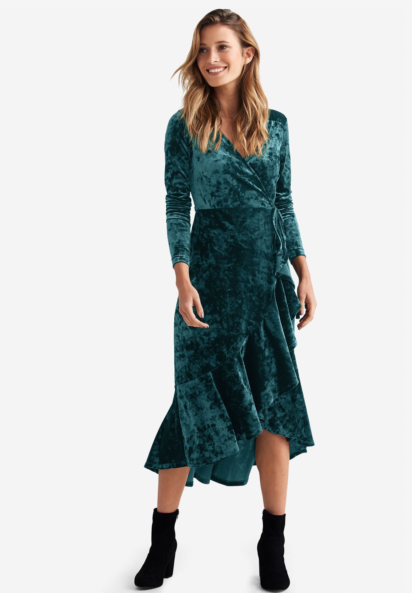 Velvet wrap midi dress Clearance