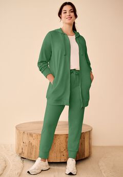 French Terry Long Sleeve Zip-Front Tunic Hoodie