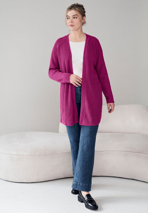 Open Front Waffle Cardigan, , alternate image number null